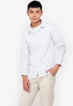 ZALORA BASICS Slim Fit Wide Stripes Shirt