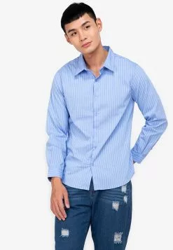 ZALORA BASICS Slim Fit Wide Stripes Shirt