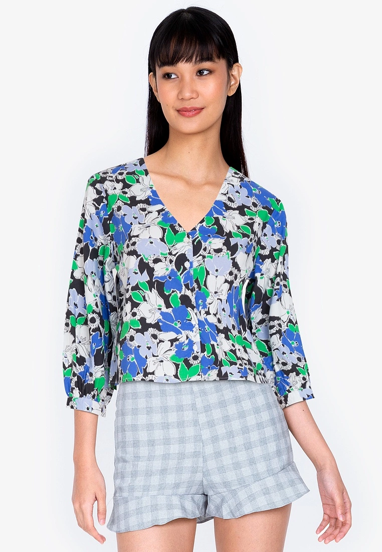 ZALORA BASICS Puff Sleeve Button Front Blouse