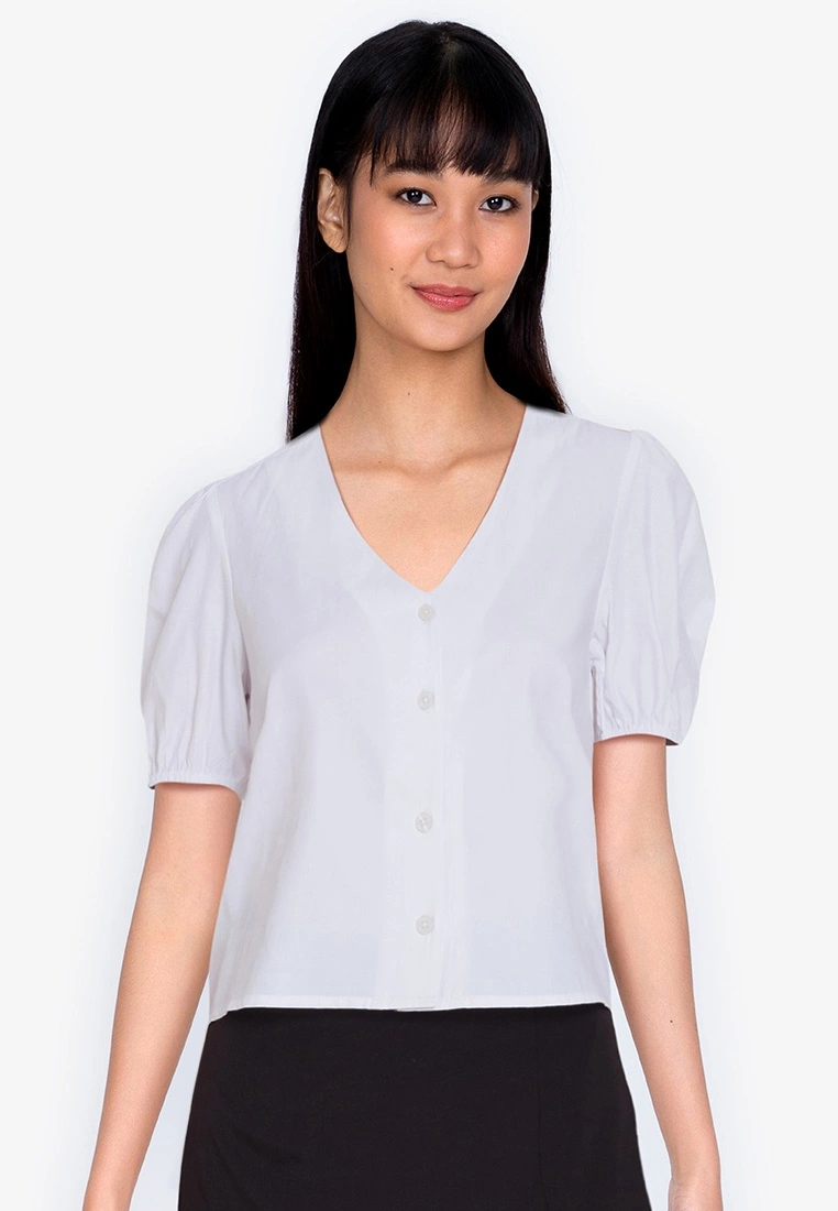 ZALORA BASICS Short Sleeve Button Front Blouse