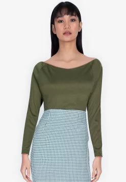 ZALORA BASICS Rib Wide V-Neck Long Sleeve Top