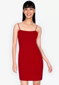 ZALORA BASICS Rib Straight Neck Bodycon Dress