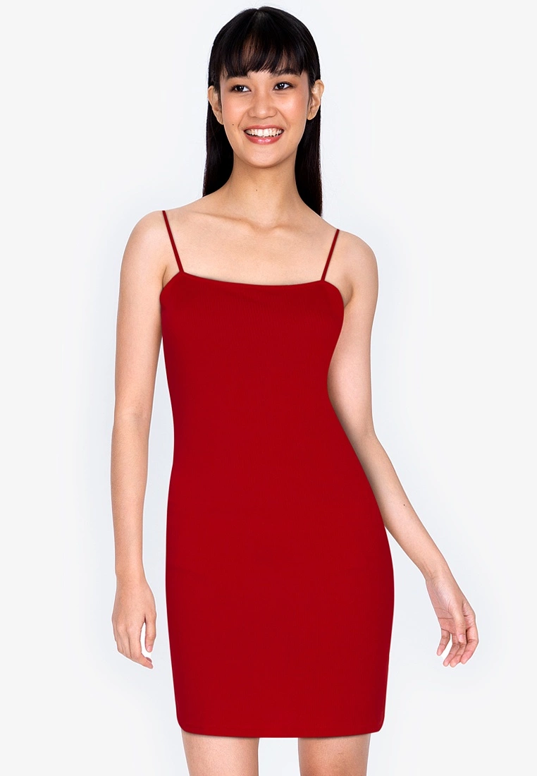 ZALORA BASICS Rib Straight Neck Bodycon Dress