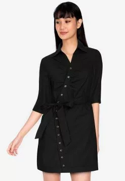 ZALORA BASICS Assymetric Button Down Dress with Sash