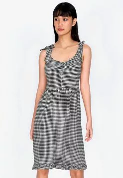 ZALORA BASICS Tie Strap Gingham Midi Dress
