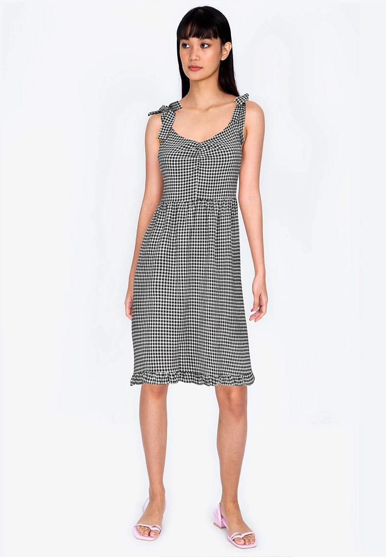 ZALORA BASICS Tie Strap Gingham Midi Dress - Billede 4