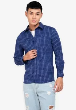 ZALORA BASICS Windowpane Check Regular Shirt