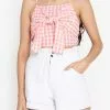 ZALORA BASICS Tie Front Gingham Top
