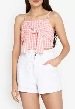 ZALORA BASICS Tie Front Gingham Top