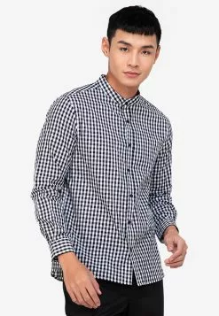 ZALORA BASICS Check Stand Collar Shirt