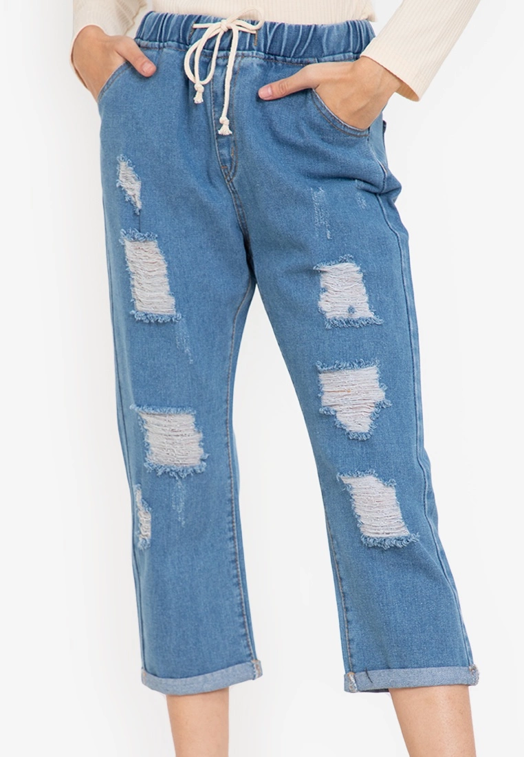 ZALORA BASICS Distressed Drawstring Cropped Jeans - Billede 3