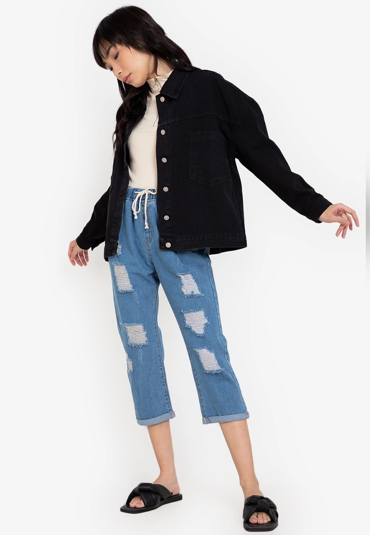 ZALORA BASICS Distressed Drawstring Cropped Jeans - Billede 4