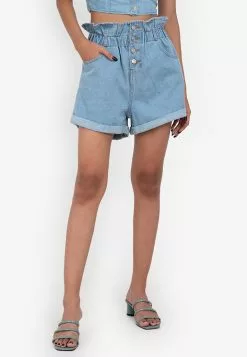 ZALORA BASICS Button Fly Paper Bag Denim Shorts