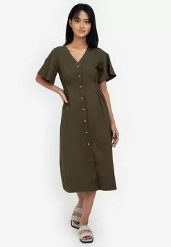 ZALORA BASICS Button Through Denim Midi Dress