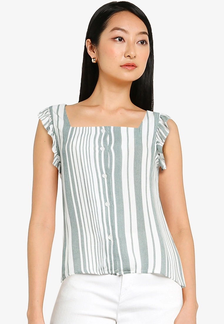 ZALORA BASICS Flutter Sleeves Square Neck Top