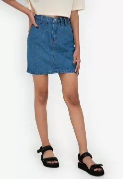 ZALORA BASICS Raw Hem Denim Skirt with Dart Detail