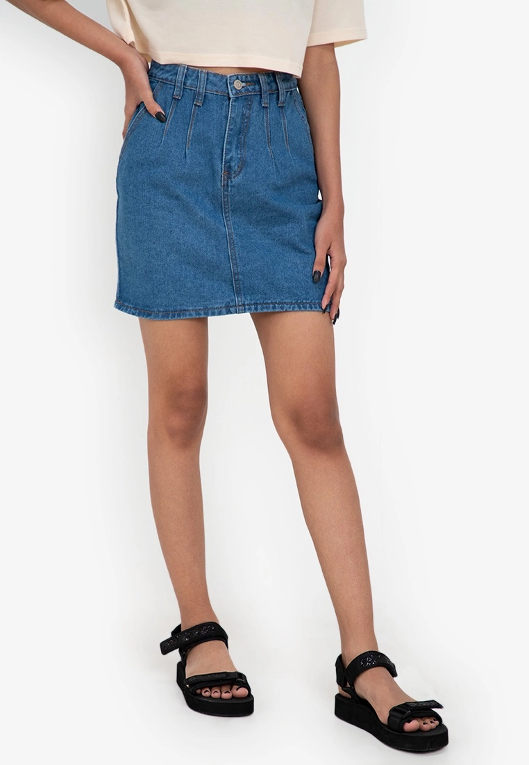 ZALORA BASICS Raw Hem Denim Skirt with Dart Detail