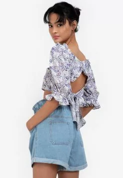 ZALORA BASICS Puff Sleeve Tie Back Top