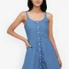 ZALORA BASICS Shirred Back Cami Denim Dress