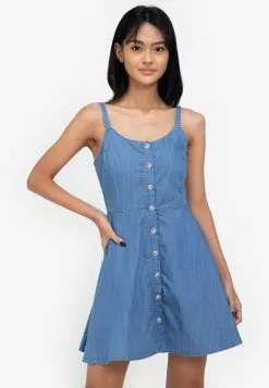 ZALORA BASICS Shirred Back Cami Denim Dress