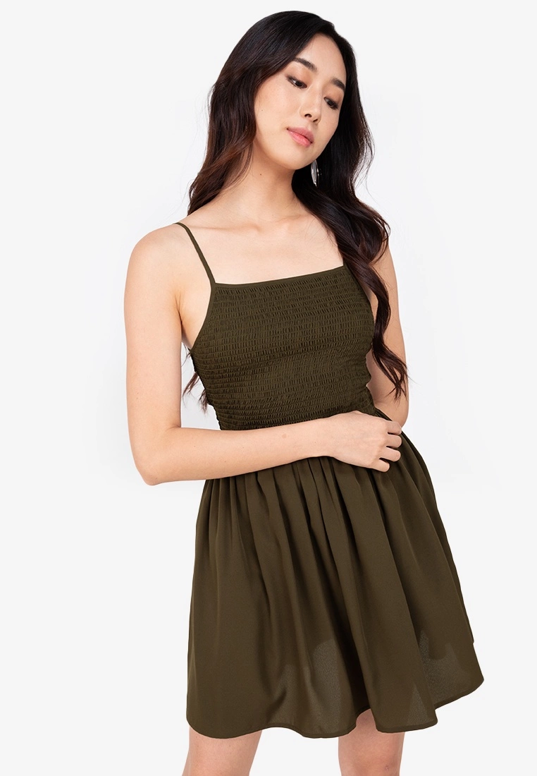 ZALORA BASICS Cami Smocked Mini Dress