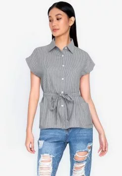 ZALORA BASICS Cuffed Sleeve Shirt with Pockets
