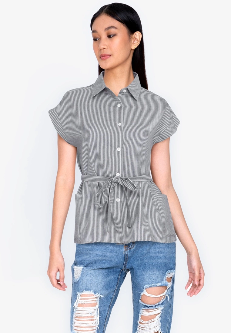 ZALORA BASICS Cuffed Sleeve Shirt with Pockets