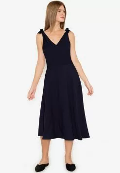 ZALORA BASICS Tie Straps Fit and Flare Midi Dress