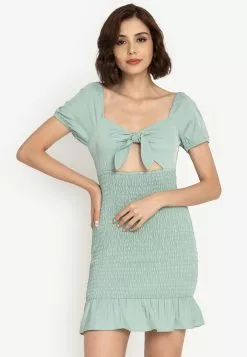 ZALORA BASICS Smocked Flutter Hem Mini Dress