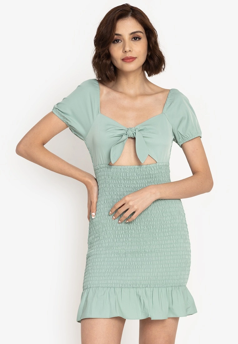 ZALORA BASICS Smocked Flutter Hem Mini Dress