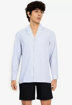 ZALORA BASICS Stripes Camp-Collar Shirt