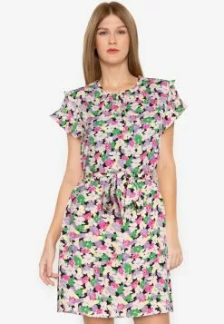 ZALORA BASICS Printed Ruffle Sleeve Mini Dress