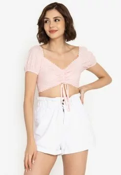 ZALORA BASICS Broderie Ruched Front Crop Top