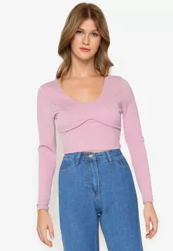 ZALORA BASICS Piping Detail Long Sleeve Top