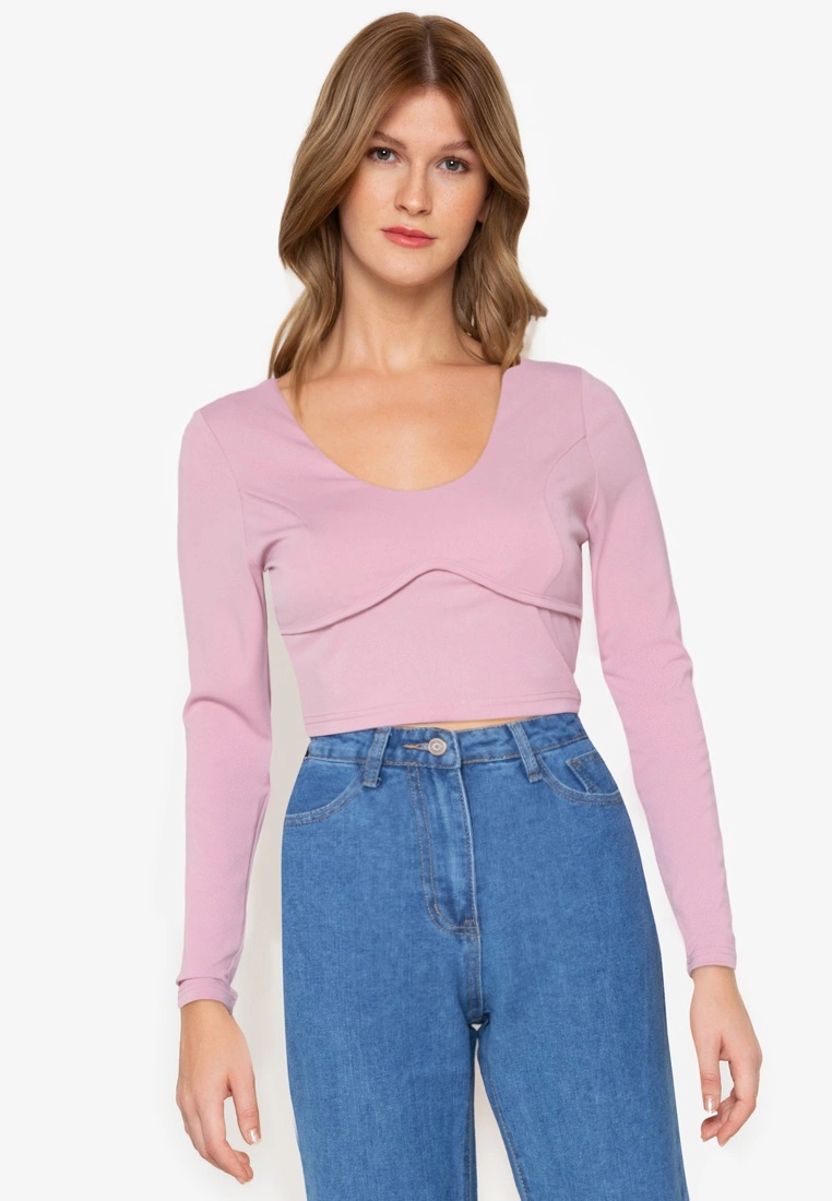 ZALORA BASICS Piping Detail Long Sleeve Top