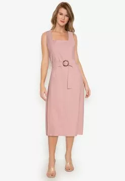 ZALORA BASICS Belted Midi Dress