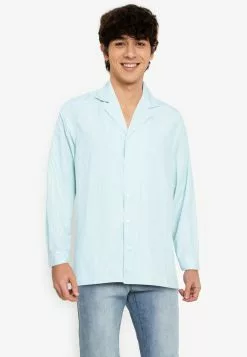 ZALORA BASICS Stripes Camp-Collar Shirt