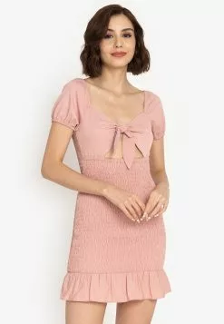 ZALORA BASICS Smocked Flutter Hem Mini Dress