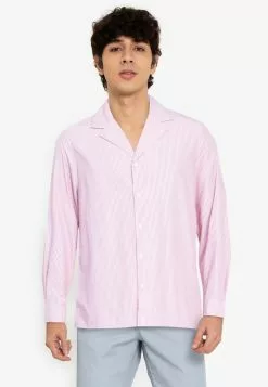 ZALORA BASICS Stripes Camp-Collar Shirt
