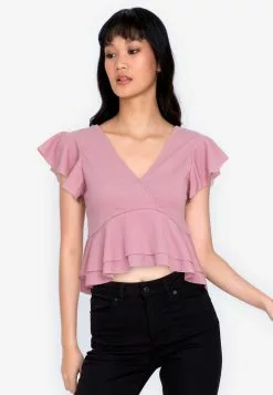 ZALORA BASICS Ruffle Hem Babydoll Top