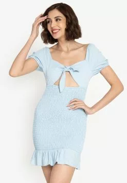 ZALORA BASICS Smocked Flutter Hem Mini Dress