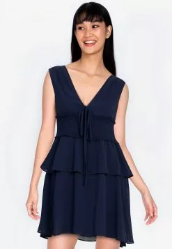 ZALORA BASICS Deep V Layered Hi-Low Dress