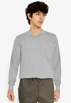 ZALORA BASICS V-Neck Patch Pocket Knitwear