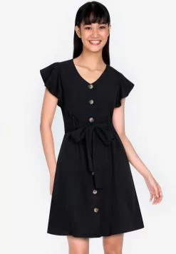 ZALORA BASICS Ruffle Sleeve Dress with Sash