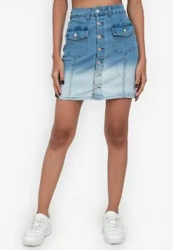 ZALORA BASICS Button Front Ombre Denim Skirt