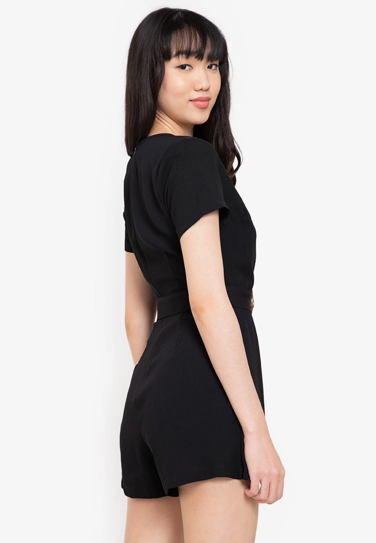 ZALORA BASICS V Neck Wrap Playsuit With Belt - Billede 2
