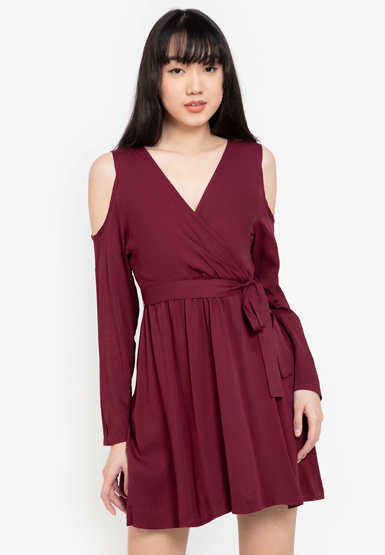 ZALORA BASICS Cold Shoulder Wrap Dress