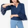 ZALORA BASICS Broderie Bell Sleeve Blouse