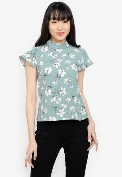 ZALORA BASICS Mock Neck Cap Sleeves Top