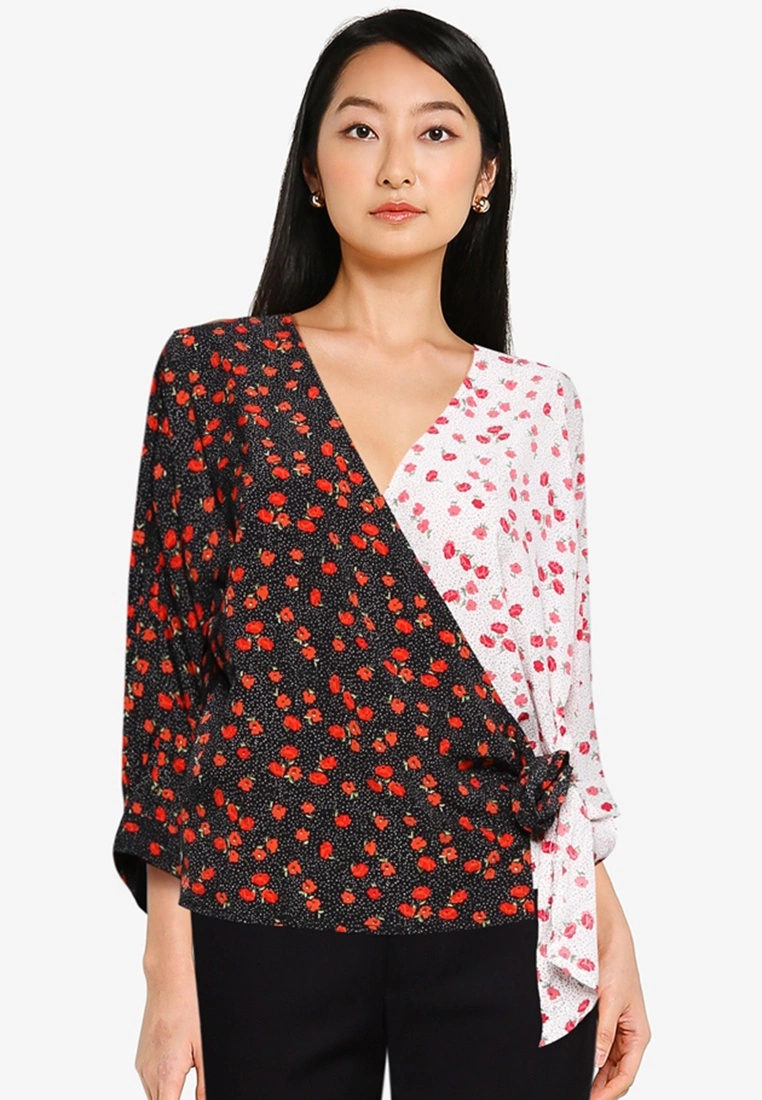 ZALORA BASICS Colourblock Wrap Top